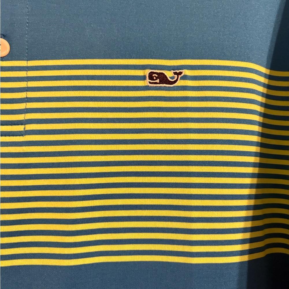 Vineyard Vines M Performance Polo Blue/Lime Striped Golf Shirt - Picture 3 of 5